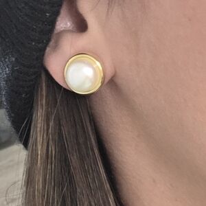 Gold Pearl Dome Stud Earrings - Women Jewelry